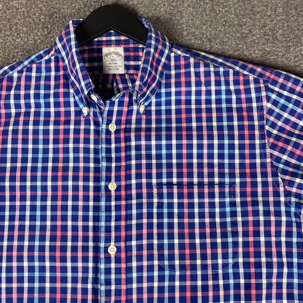 Brooks Brothers Navy, Pink & Light Blue Plaid Button-Down Shirt - Picture 12 of 12